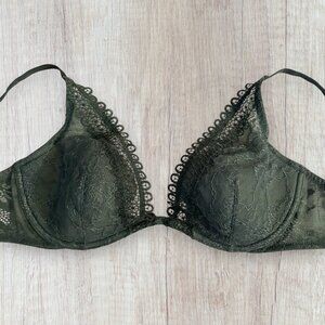VICTORIAS SECRET Underwire Very Sexy Lace Olive Sage Green Unlined Demi Bra 34DD